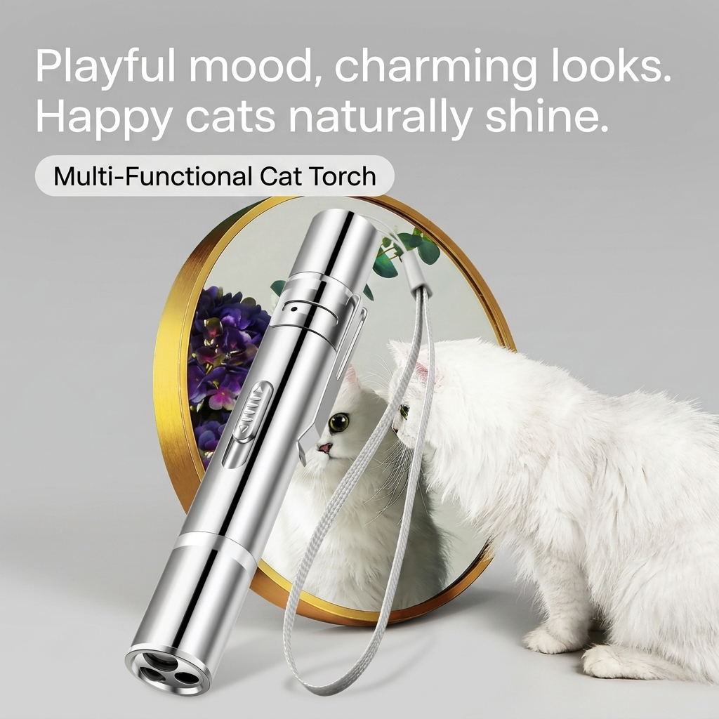 3-in-1 cat laser pointer toy with a red laser, UV purple light and white LED flashlight