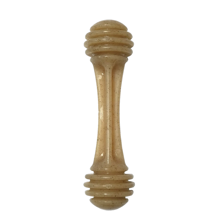 SodaPup Honey Bone nylon dog chew in brown, shaped like a honey dipper with textured ridges