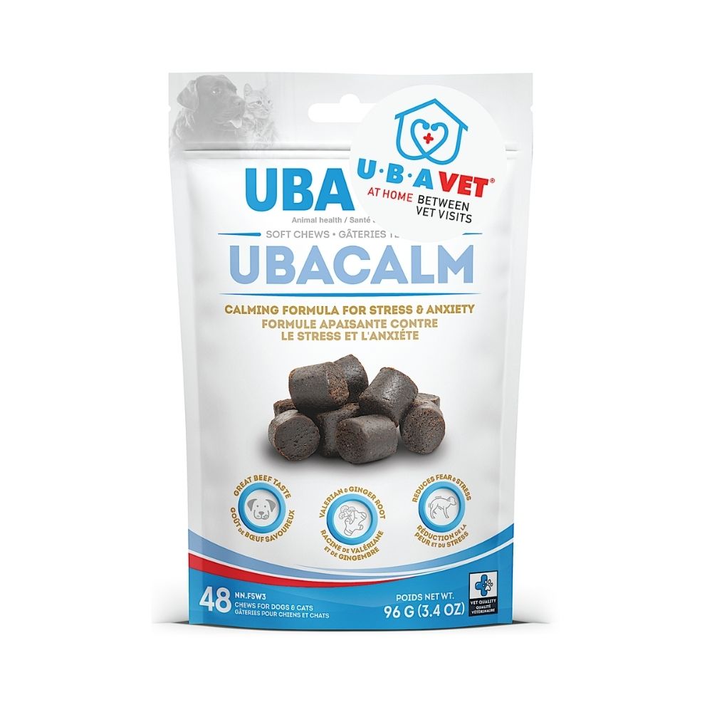 UBAVET UBACALM calming soft chews for dogs and cats, 48-count pack in beef flavor