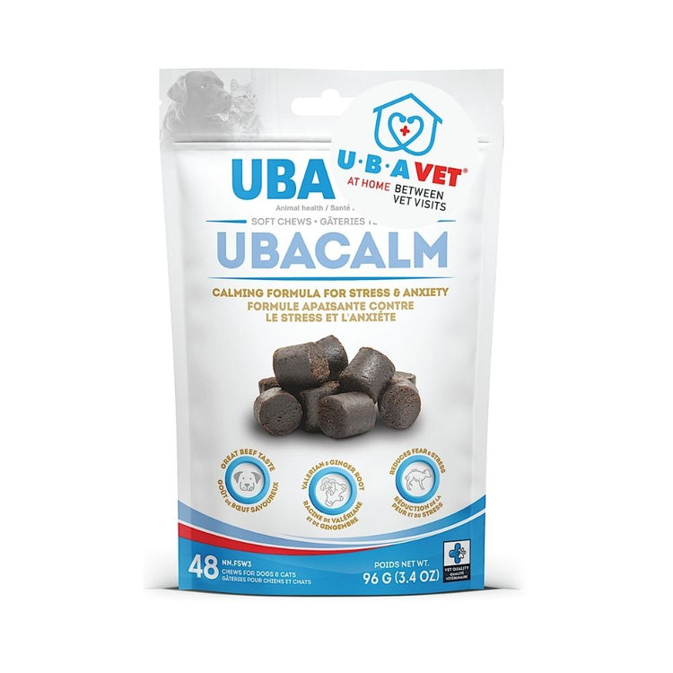 UBAVET UBACALM calming soft chews for dogs and cats, 48-count pack in beef flavor