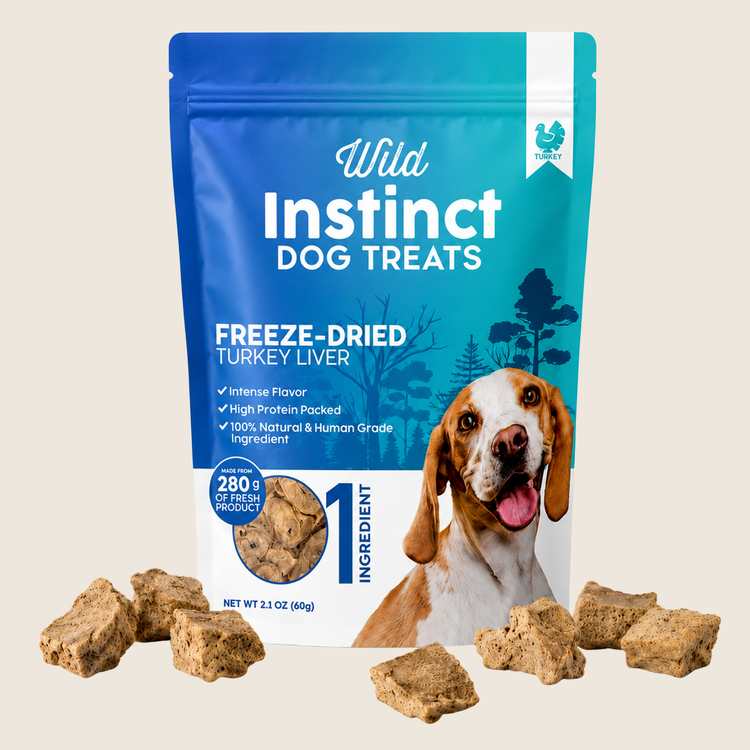 Bag of Wild Instinct Pet freeze-dried turkey liver treats for dogs, 2.1 oz