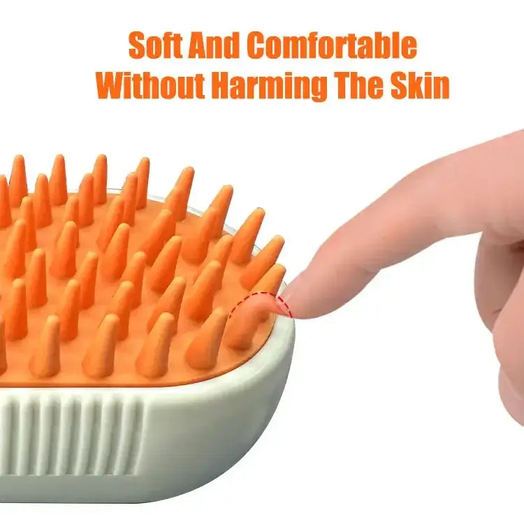 Handheld steam grooming brush with soft massage bristles