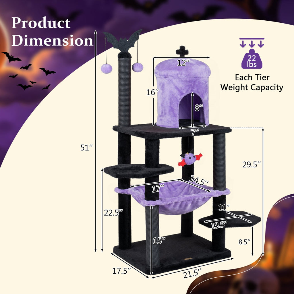 51 inch gothic Halloween cat tree, alternate view
