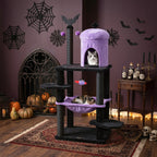 51 inch gothic Halloween cat tree in purple and black