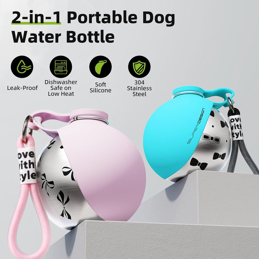 2 in 1 stainless steel portable dog bowl