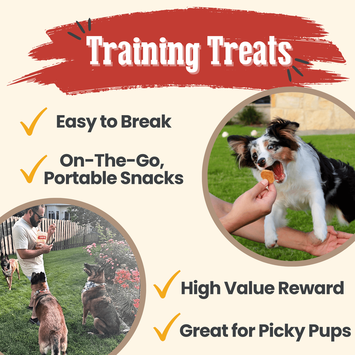 Chicken chips used as low-calorie dog training treats, 7 calories per chip.