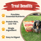 Benefits of 12oz healthy chicken chip dog snacks: high protein, low fat, single ingredient.