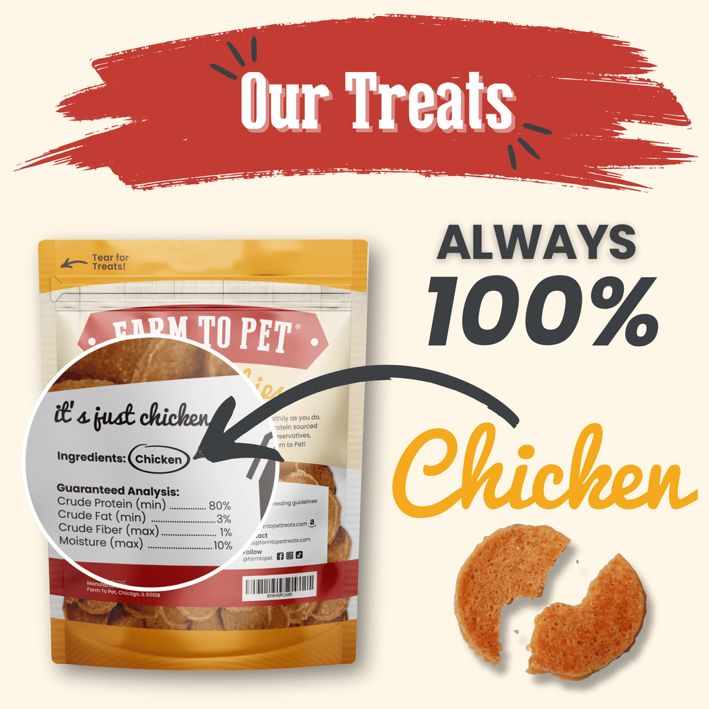 Chicken Chips 12oz bag back with guaranteed analysis and feeding guidelines.