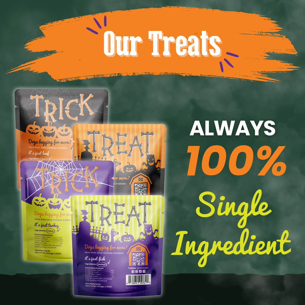 Back of Farm To Pet Halloween snack pack bags with ingredients