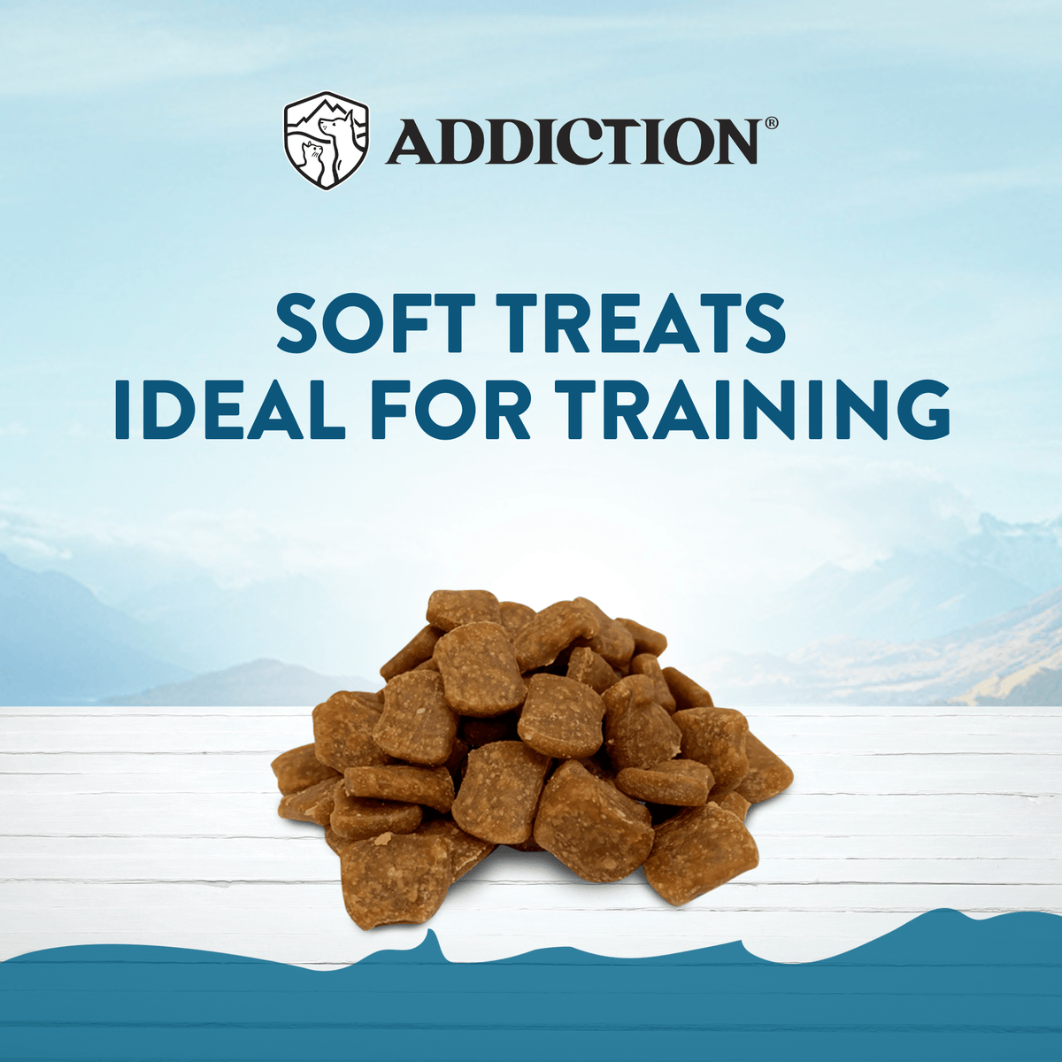 Soft, moist Addiction Beef Meaty Bites sized for training and everyday rewards