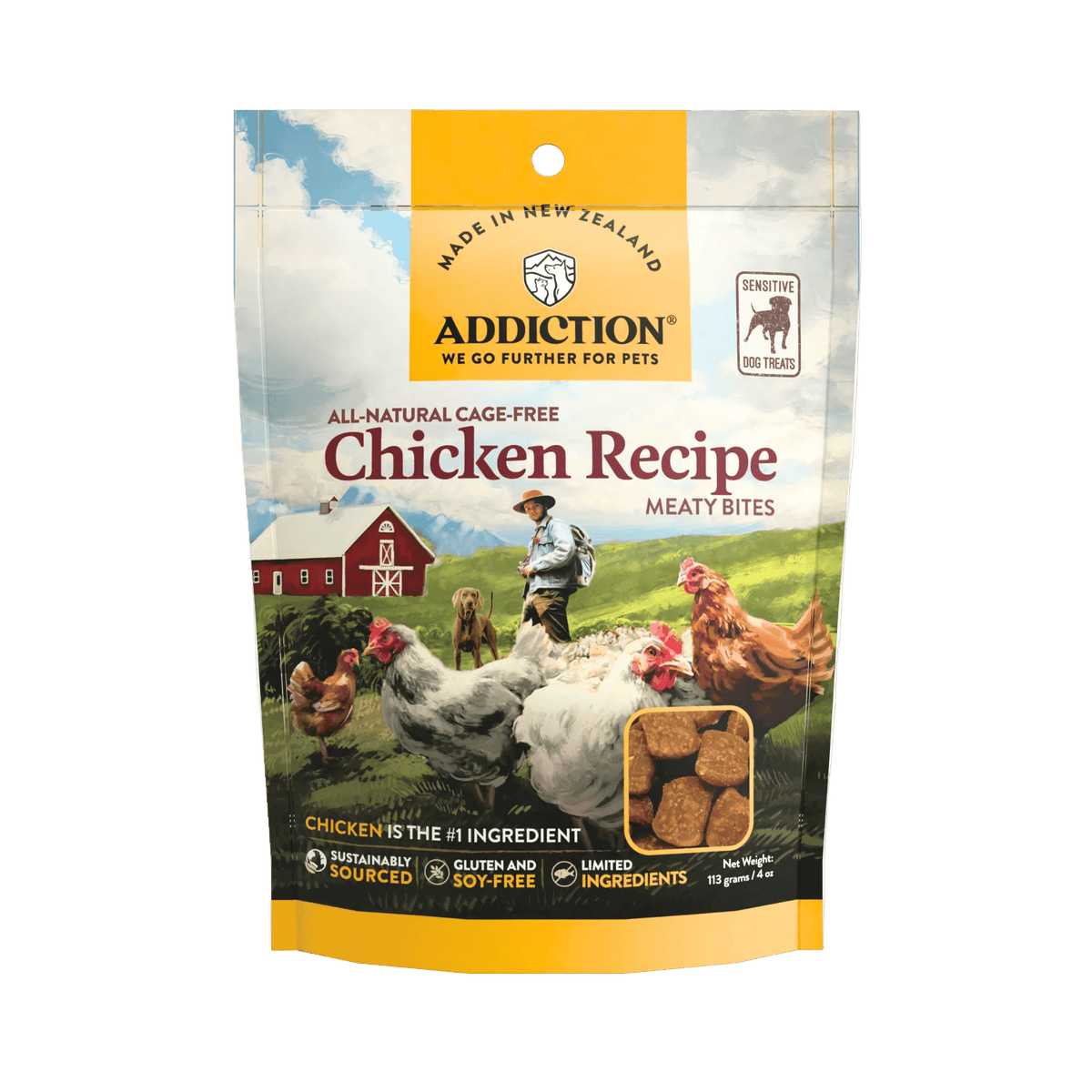 Addiction Chicken Meaty Bites, grain-free soft treats for puppies, adult and senior dogs