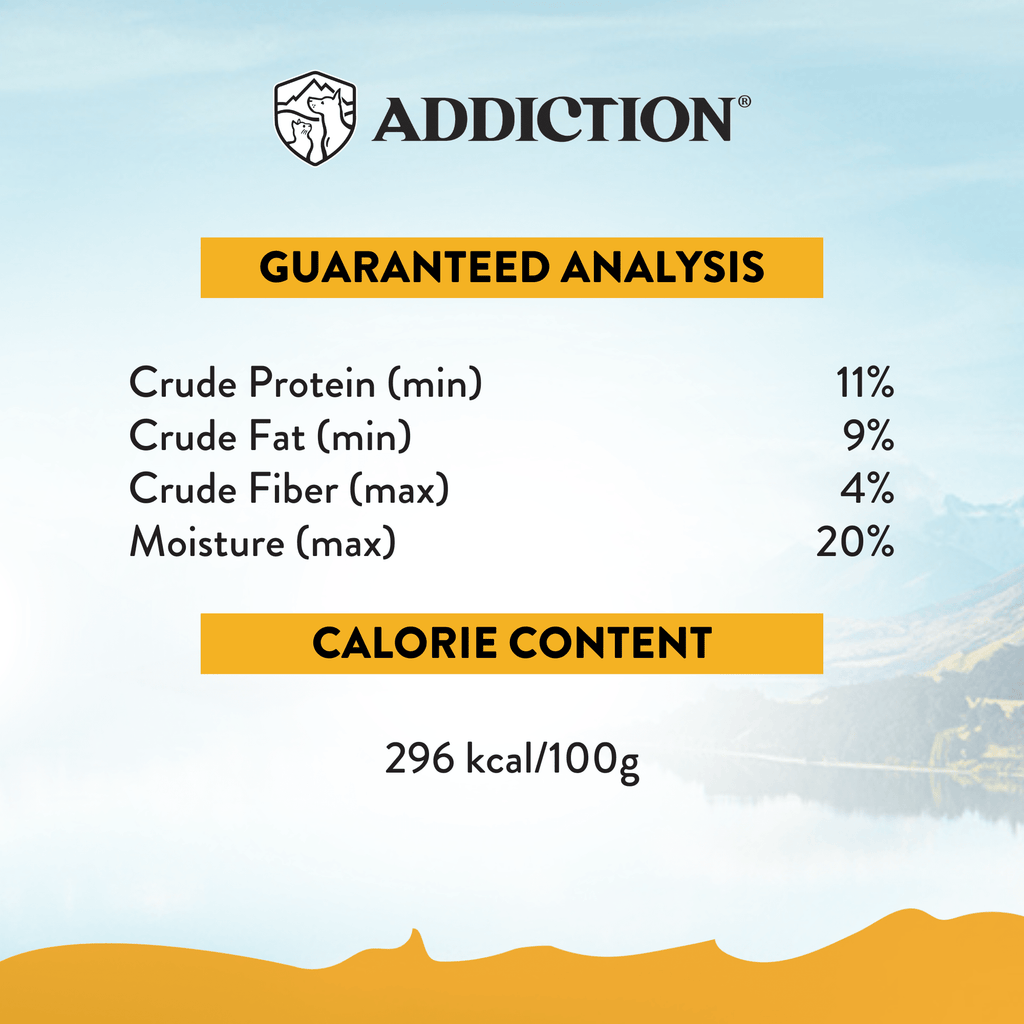 Addiction Meaty Bites soft treats with real meat first; chicken is the first ingredient here