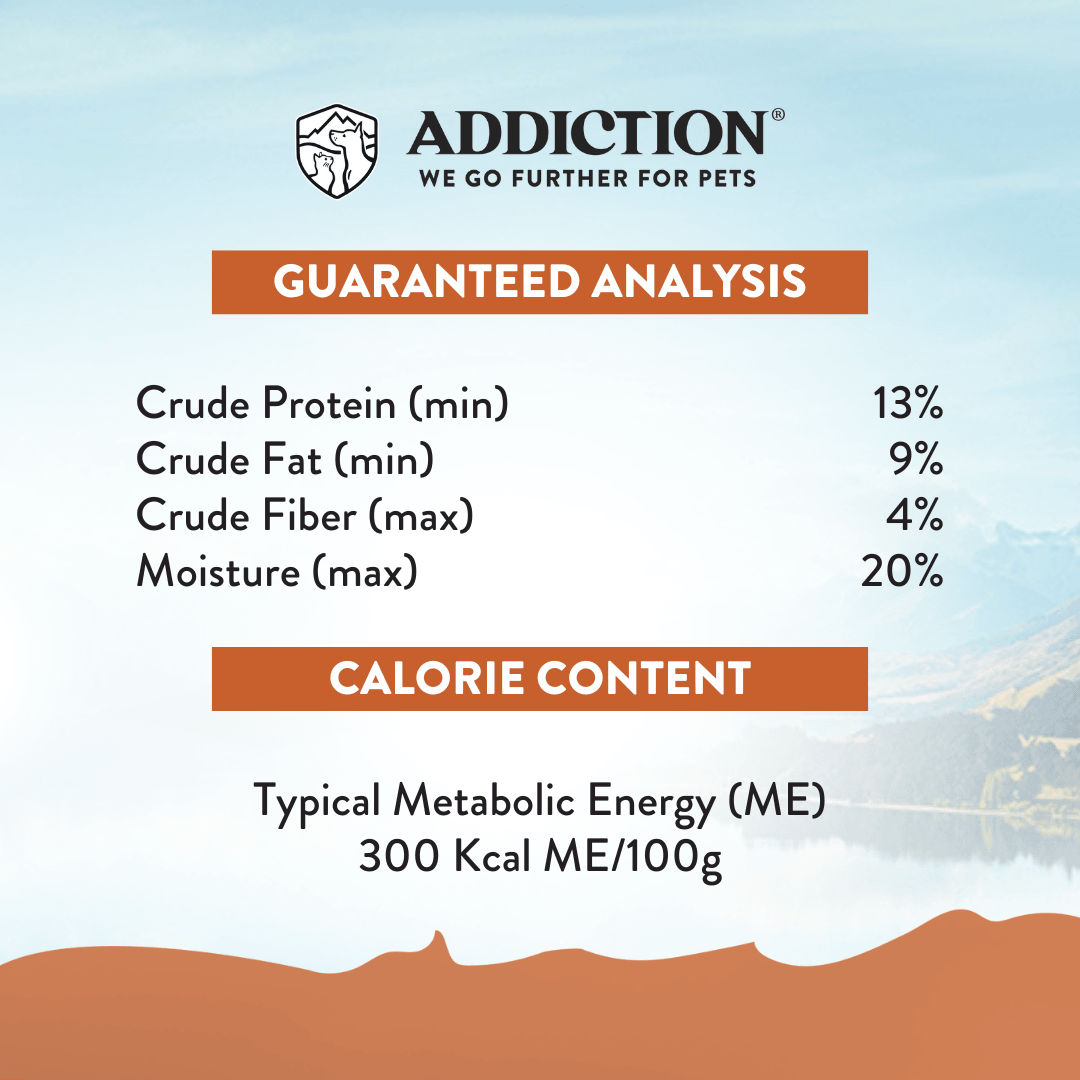 Addiction Meaty Bites grain-free soft treats with real meat first, paired with air-dried kangaroo food