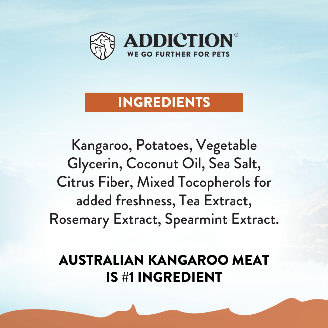 Addiction Meaty Bites soft training treats; this duo includes the kangaroo recipe in a 4 oz bag