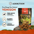 Addiction Meaty Bites variety pack in 4 oz (113 g) bags, one meat flavor per bag