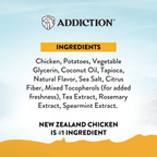 Addiction Meaty Bites soft dog treats, made in New Zealand, in a five-flavor variety pack