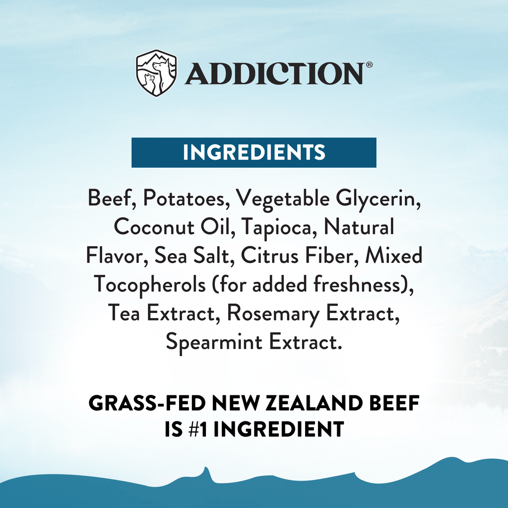 Addiction Meaty Bites assorted soft treats kept fresh with mixed tocopherols, no artificial colors