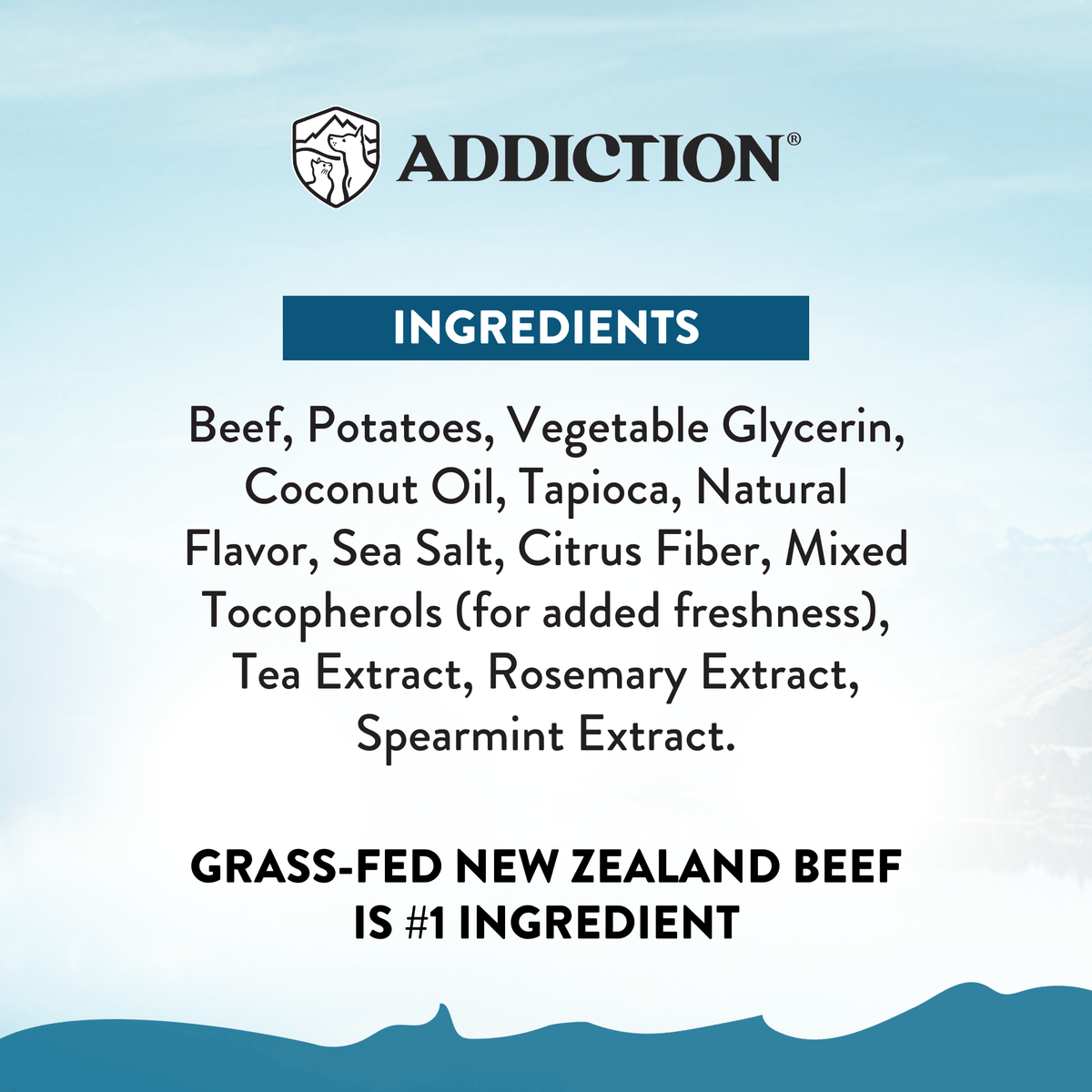 Addiction Meaty Bites assorted soft treats kept fresh with mixed tocopherols, no artificial colors