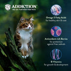 Addiction Salmon Bleu cat kibble at 3,700 kcal per kg, or 423 kcal per cup