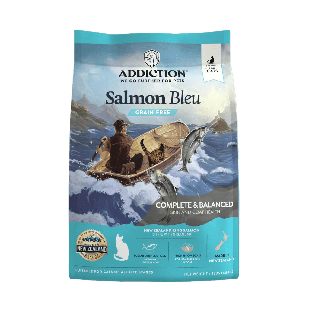 Addiction Salmon Bleu grain-free dry cat food, 4 lb bag with New Zealand King Salmon first