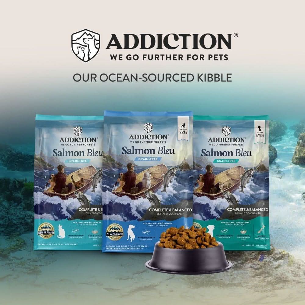 Addiction Salmon Bleu dry cat food with flaxseed, brewers dried yeast and potato protein