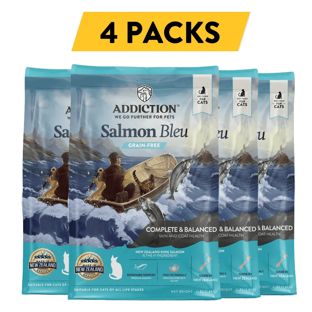 Addiction Salmon Bleu dry cat food, pack of 4: four 4 lb bags, 16 lb in total