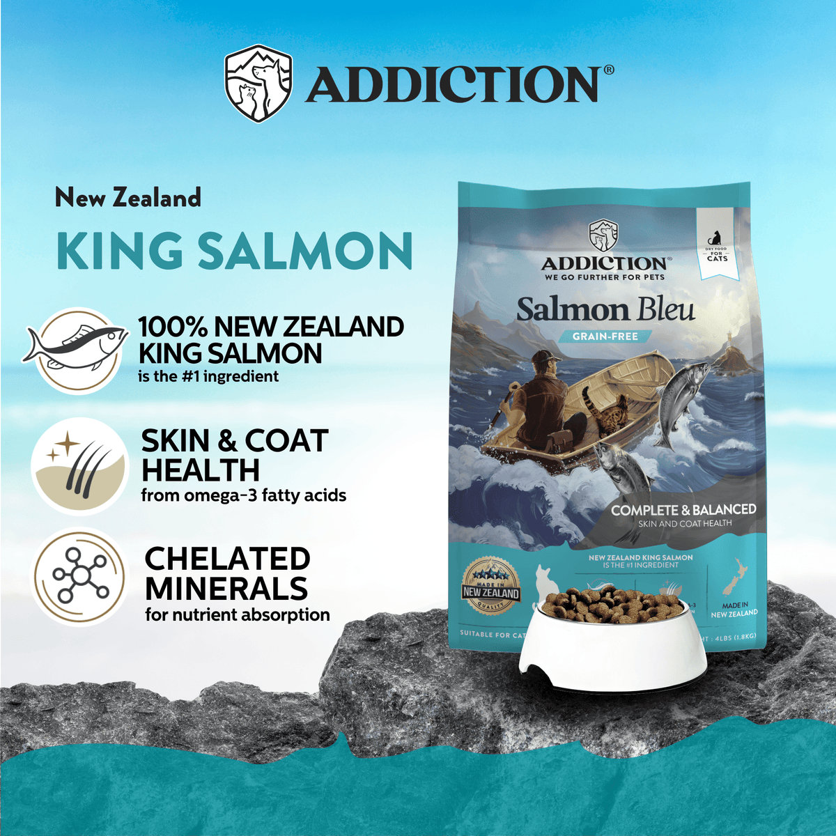 Addiction Salmon Bleu dry cat food trial pack: 12 sample packs of 60 g each, 720 g in total