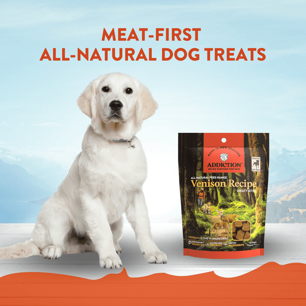Addiction Venison Meaty Bites made without grains, gluten or soy, for dogs with sensitivities
