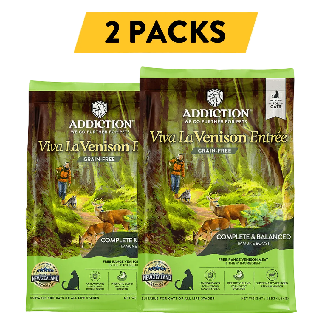 Addiction Viva La Venison dry cat food, pack of 2: two 4 lb bags, 8 lb in total