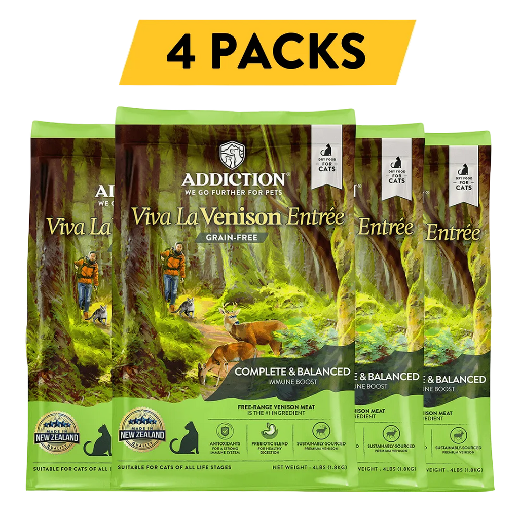 Addiction Viva La Venison dry cat food, pack of 4: four 4 lb bags, 16 lb in total