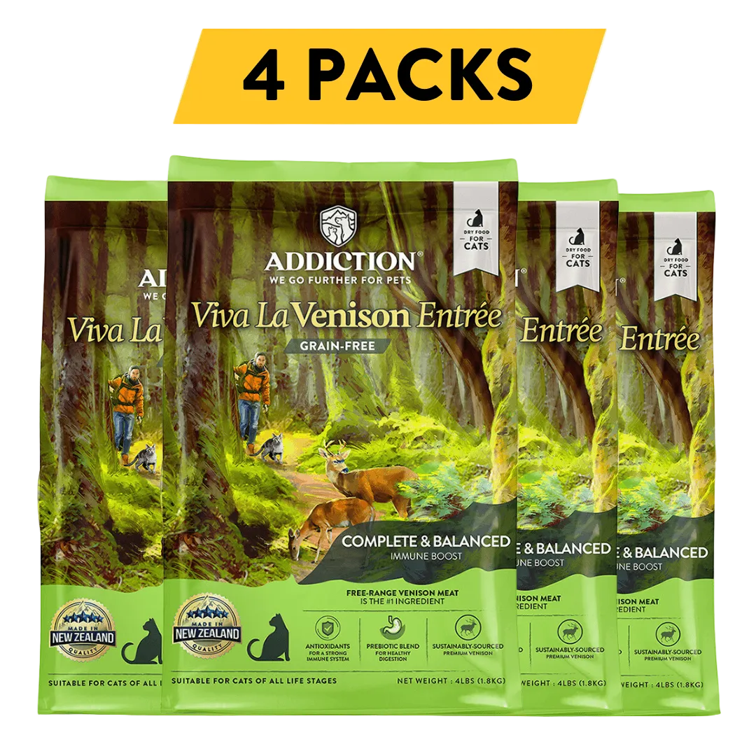 Addiction Viva La Venison dry cat food, pack of 4: four 4 lb bags, 16 lb in total