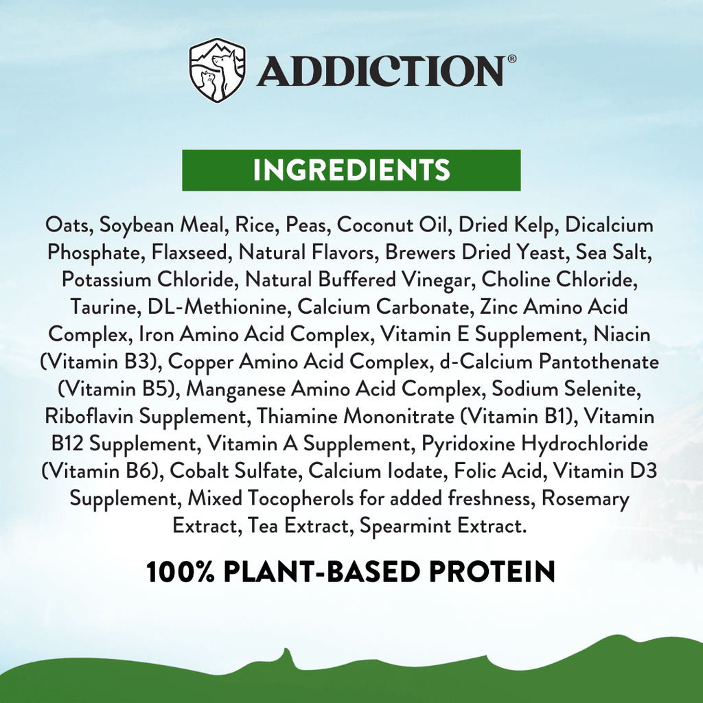 Addiction Zen Vegetarian kibble with 22% minimum crude protein and 363 kcal per cup