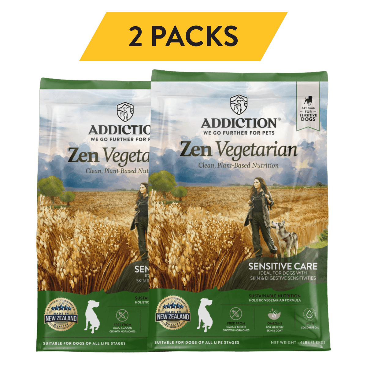 Two-pack of Addiction Zen Vegetarian dry dog food: 2 x 4 lb bags, 8 lb in total