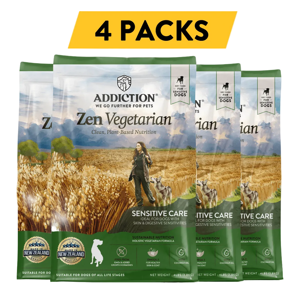Four-pack of Addiction Zen Vegetarian dry dog food: 4 x 4 lb bags, 16 lb in total