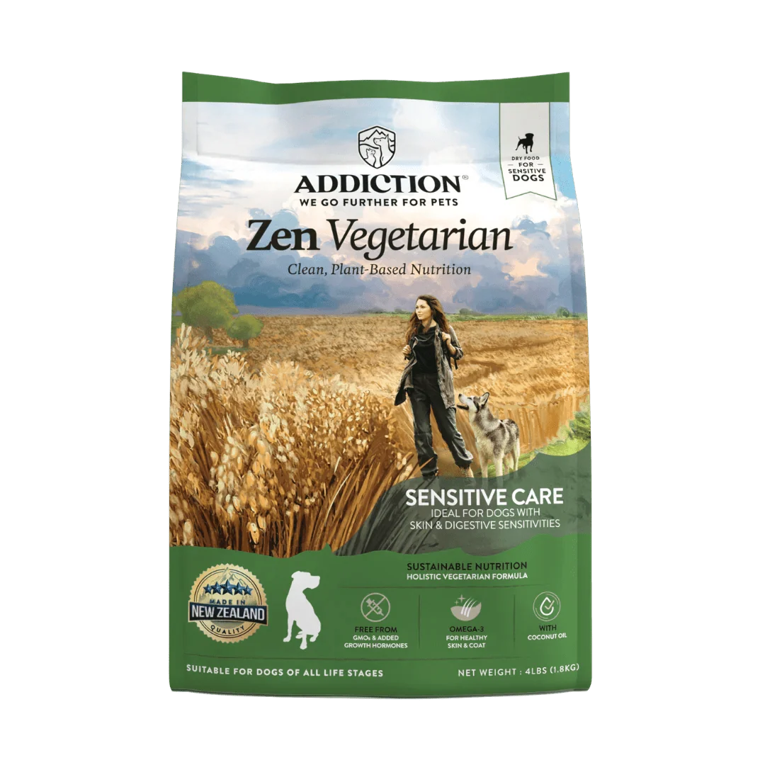 Addiction Zen Vegetarian dry dog food, 4 lb (1.8 kg) size, made without meat or potatoes