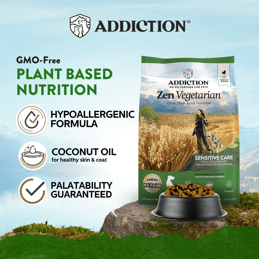 Addiction Zen Vegetarian kibble for dogs that need a diet free from animal proteins