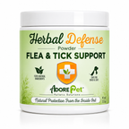 Adore Pet Herbal Defense Powder, a 4 oz jar of herbal supplement powder for dogs and cats