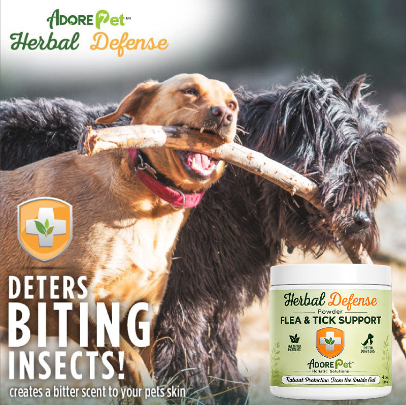 Adore Pet Herbal Defense Powder made with quassia bark, anise, Oregon grape root and thyme