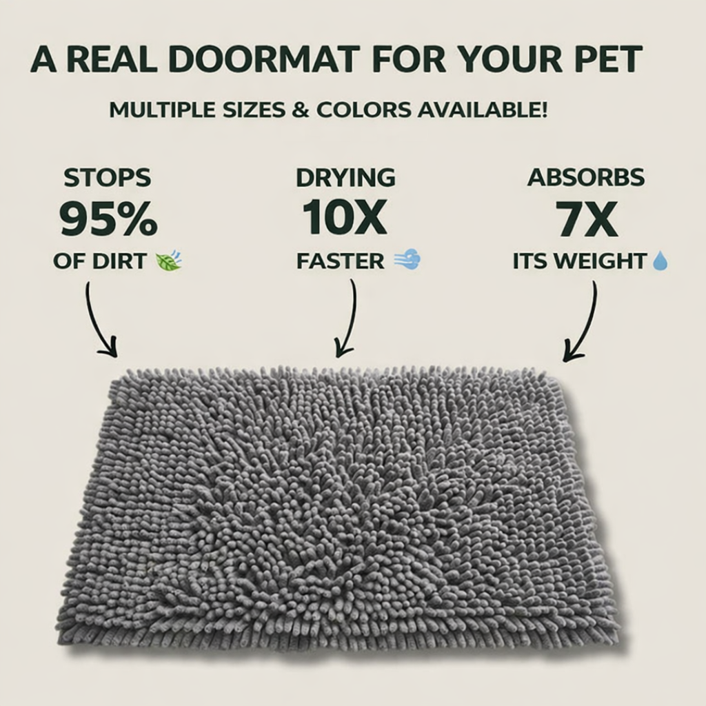 Anti-mud dog door mat that traps dirt and water at the entryway