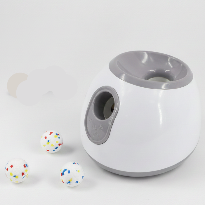 Gray automatic dog ball launcher for indoor fetch on the shortest 3 meter setting