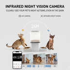 Automatic pet feeder with dual diagonal outlets that spread kibble evenly in the bowl