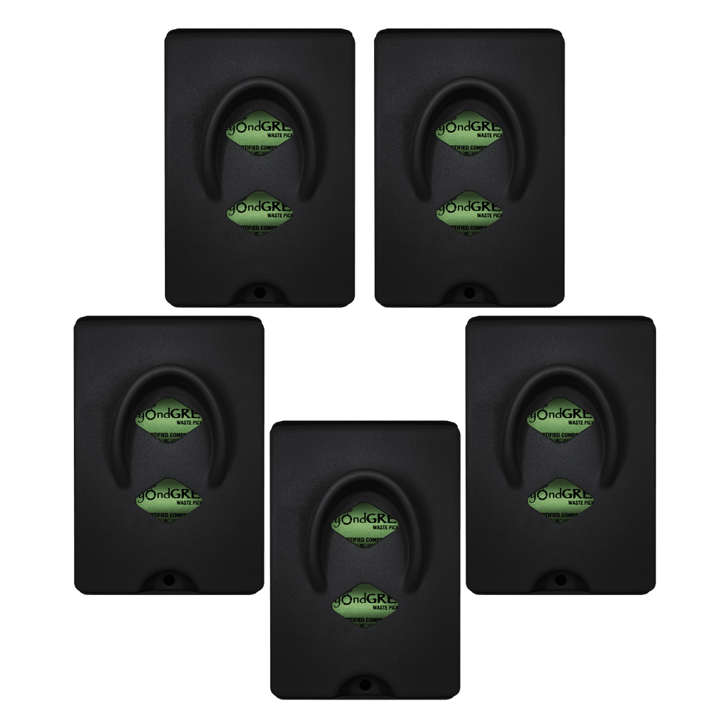 Black beyondGREEN dog waste bag dispenser, also sold as a 5-pack for HOAs and apartment complexes
