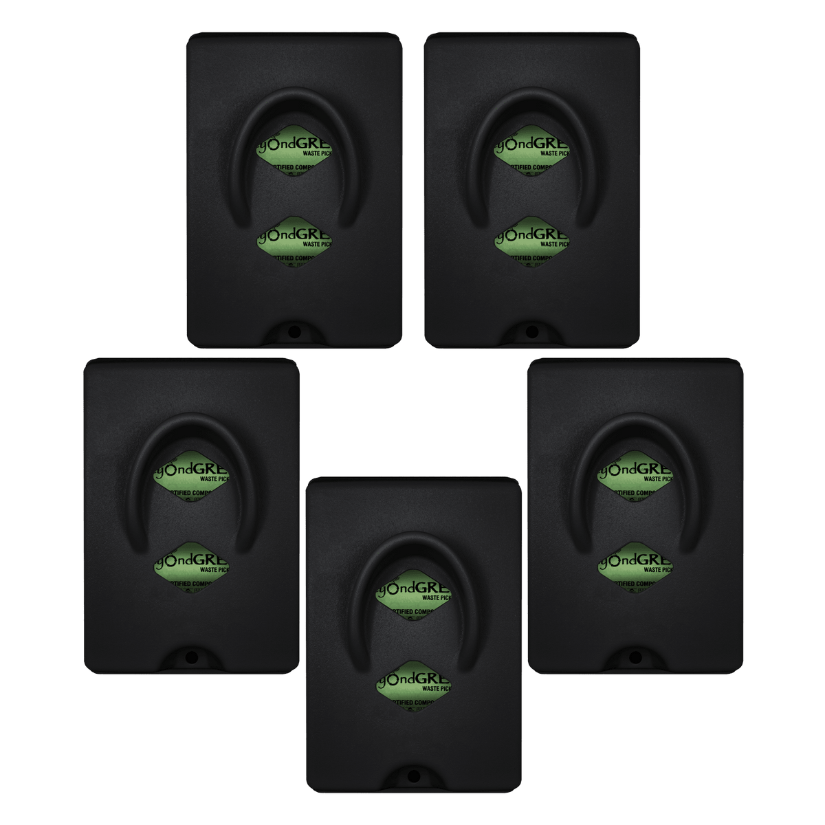 Black beyondGREEN dog waste bag dispenser, also sold as a 5-pack for HOAs and apartment complexes