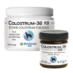 BioStar Colostrum-38 K9 in both sizes, the 30-scoop and 120-scoop containers