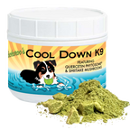 BioStar Buckaroo's Cool Down K9 jar shown with a sample of the whole-food blend