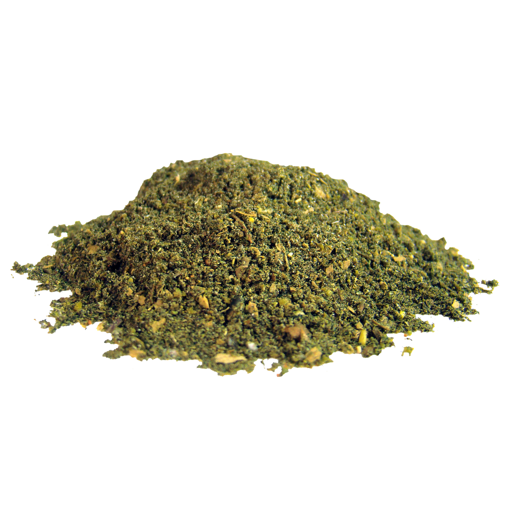 Close-up of BioStar Optimum K9 Senior powder made with organic spirulina, pumpkin seed and blueberry