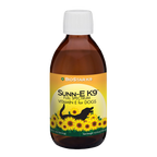 Bottle of BioStar Sunn-E K9, full-spectrum vitamin E oil with 546 IU per ml for dogs