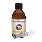 Bottle and syringe of BioStar Sym-Biota K9, given by mouth or on top of a meal