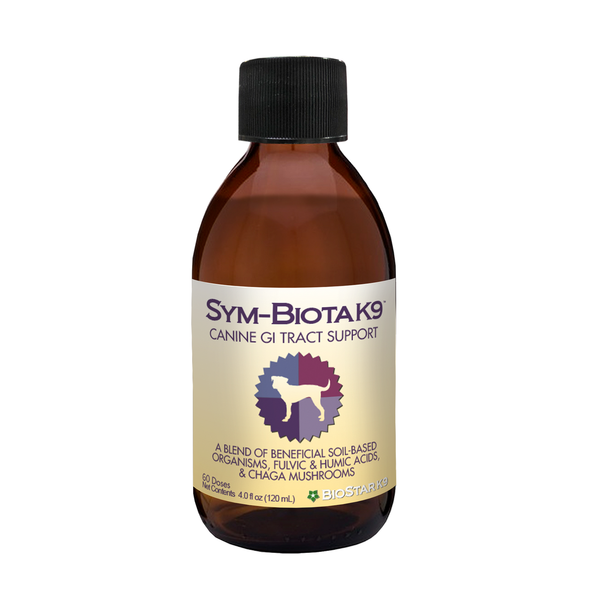 BioStar Sym-Biota K9 bottle with 25 billion CFUs of soil-based probiotics per 2 ml