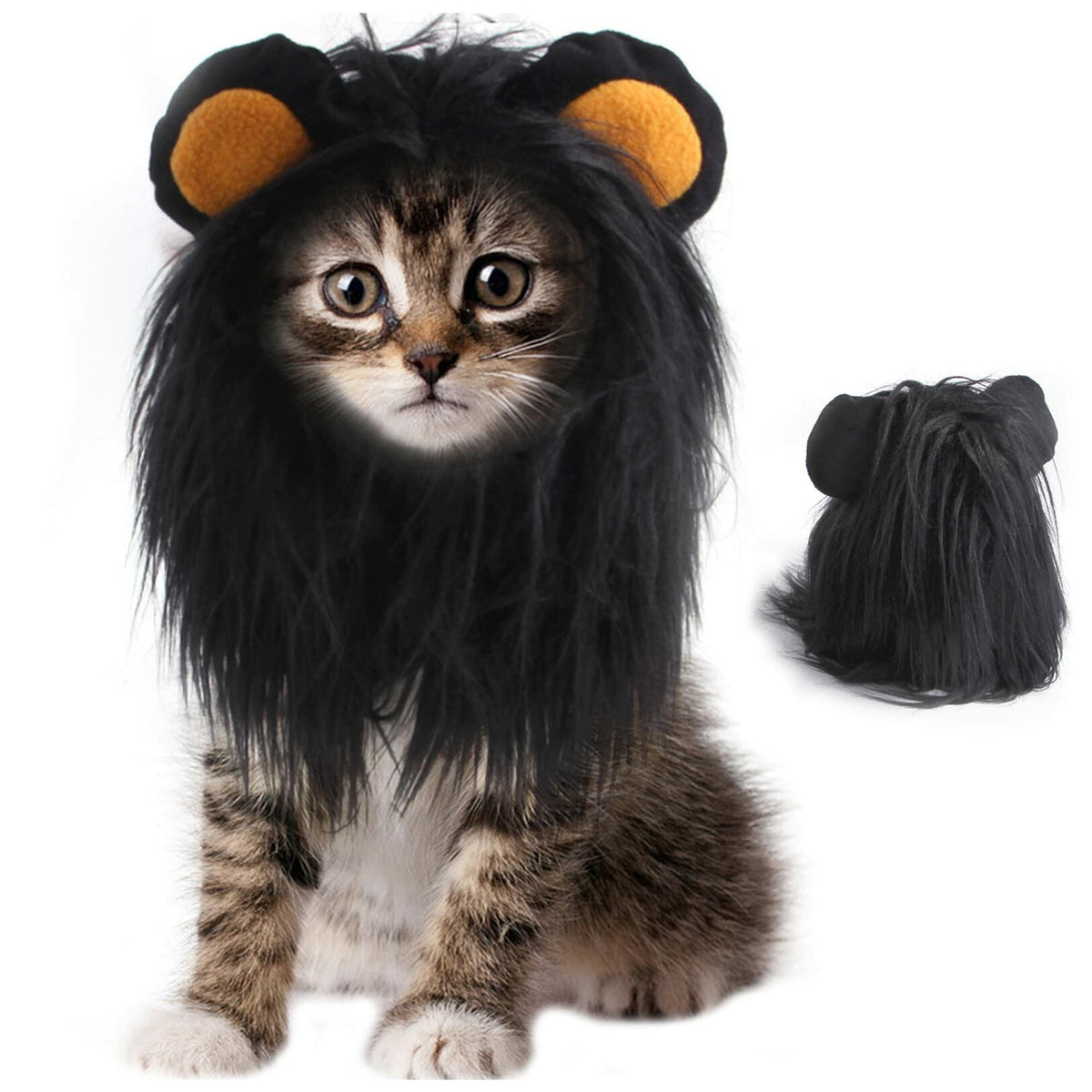 Black lion mane Halloween costume with ears for cats, size S